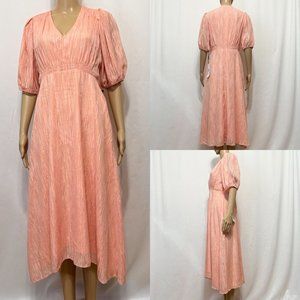 Calvin Klein NWT Sz 8 Coral Shirred Top Elasticized Waist Puff Sleeve Dress